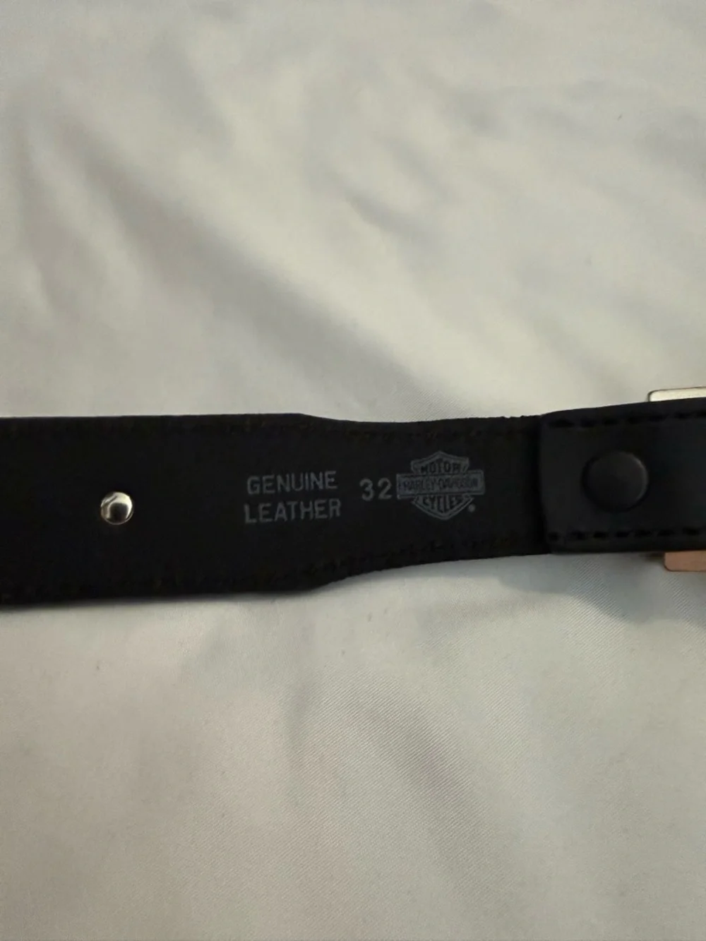 EUC Vintage Harley Davidson Silver-tone Diamond Logo Studded Leather Belt 32